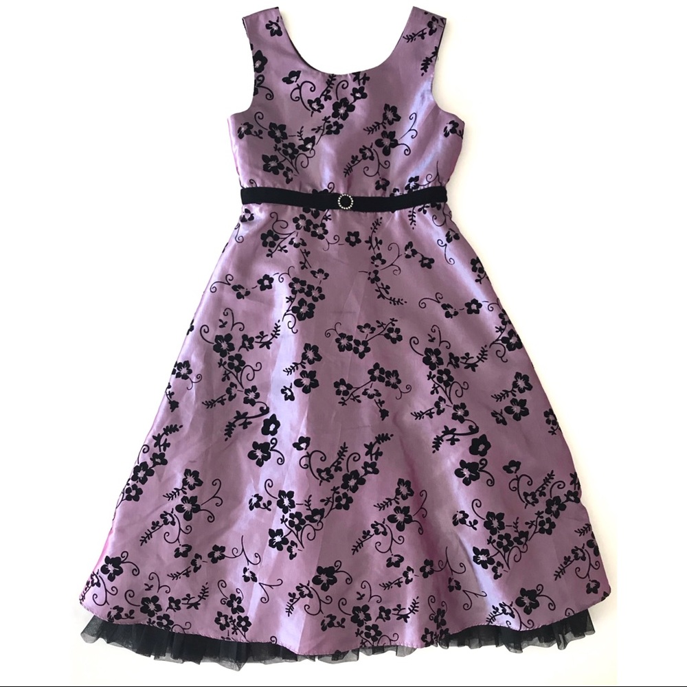 Girl's EUC Purple Black Floral Fit Flare Sleeveless Dress